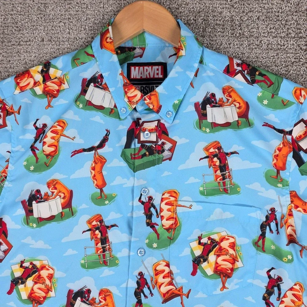 RSVLTS‎ Marvel Deadpool Chimichanga Dreams KUNUFLEX S/S Button Down Shirt Medium